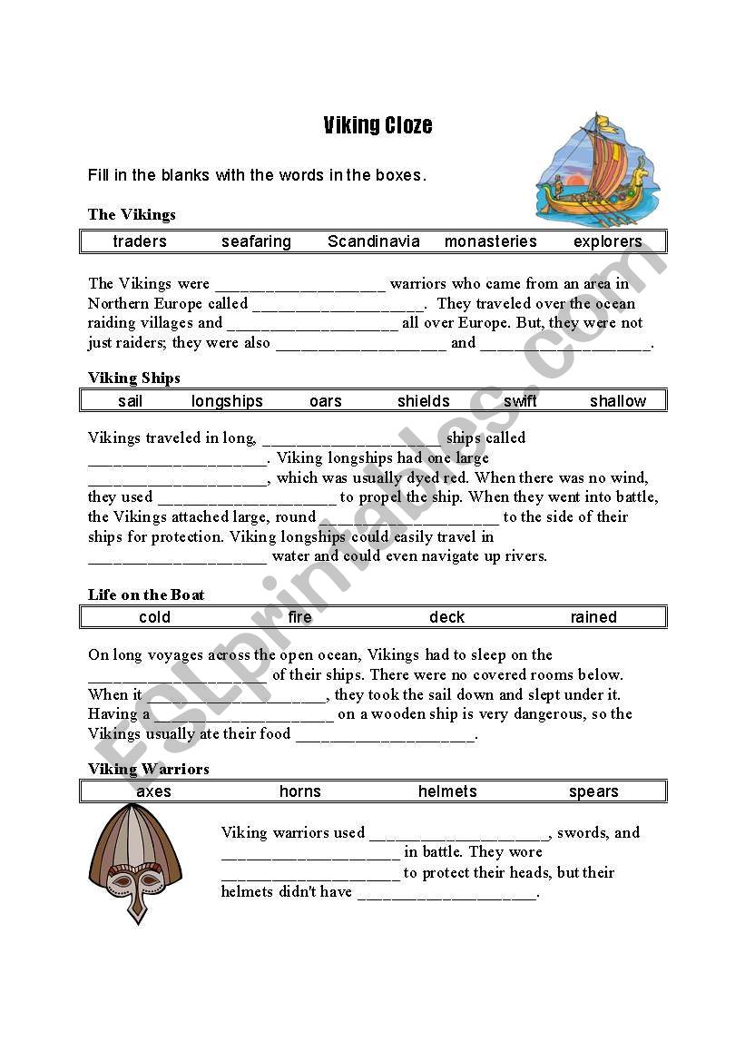 viking cloze worksheet