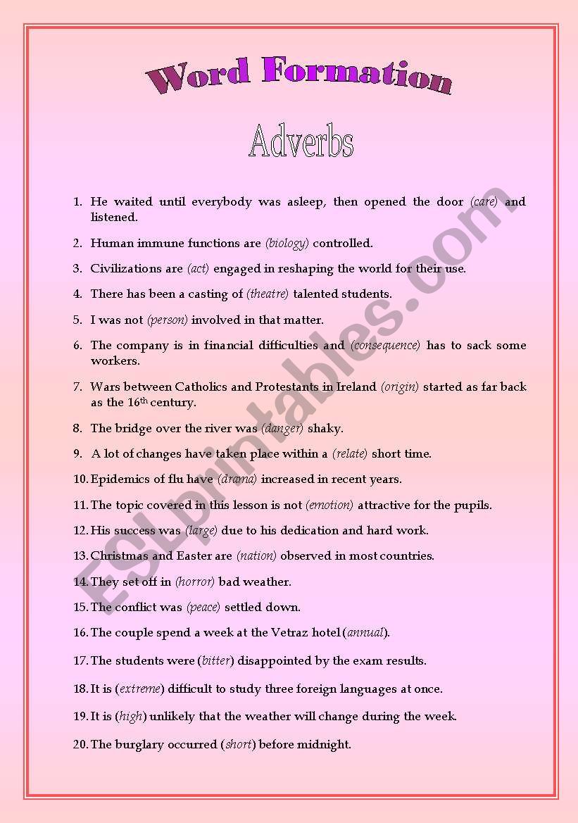 Word Formation (Adverbs) worksheet