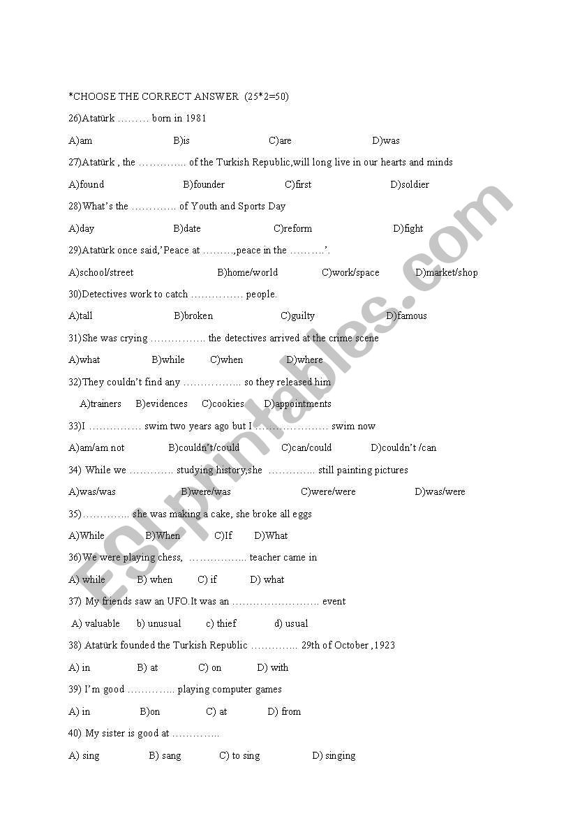 test worksheet