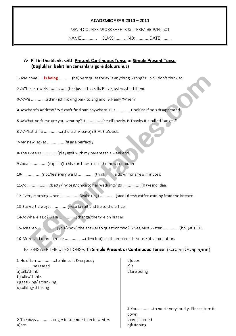 present perfect worksheet