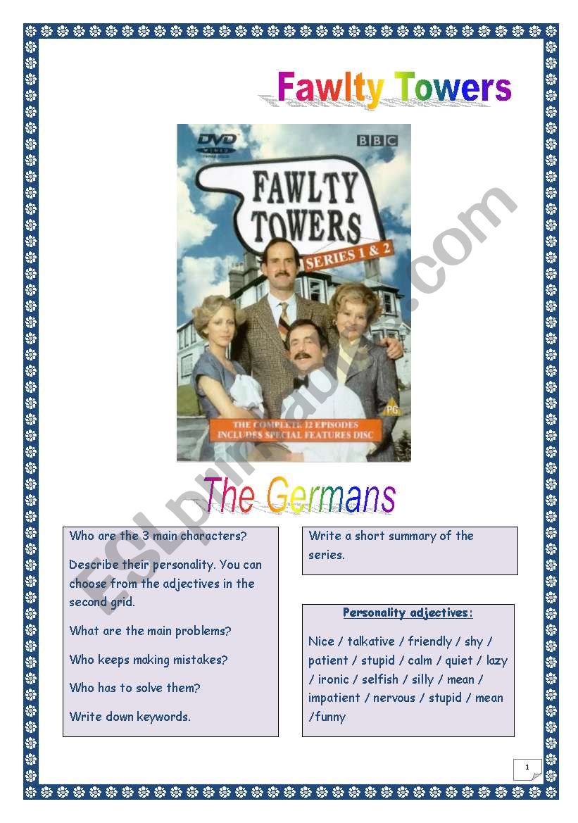Video time! FAWLTY TOWERS - The Germans (7 tasks, 3 pages, comprehensive KEY)