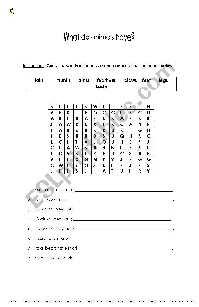 Animals Parts worksheet