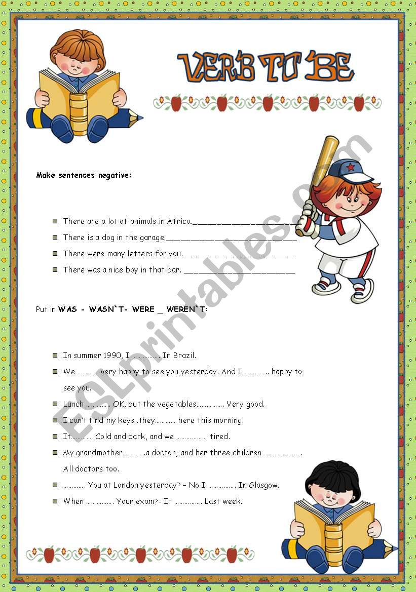 Verb TO BE - past simple worksheet