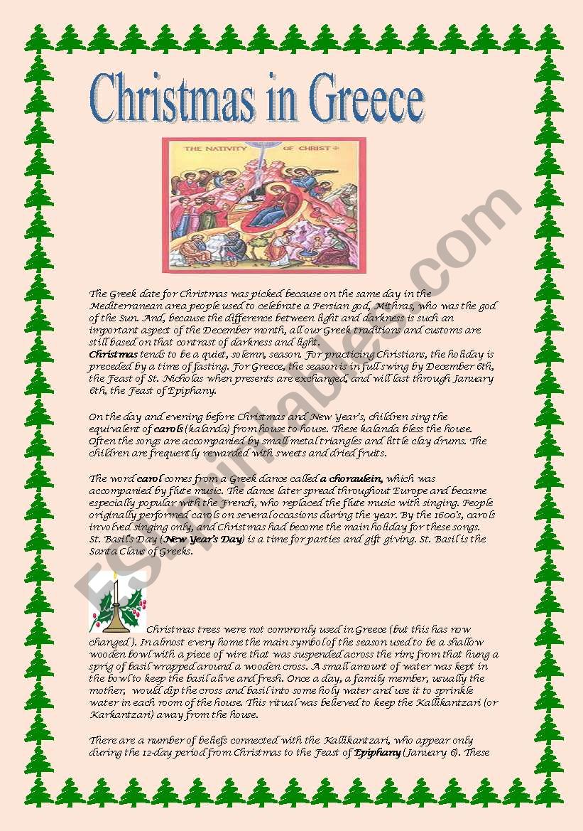 Christmas in Greece worksheet