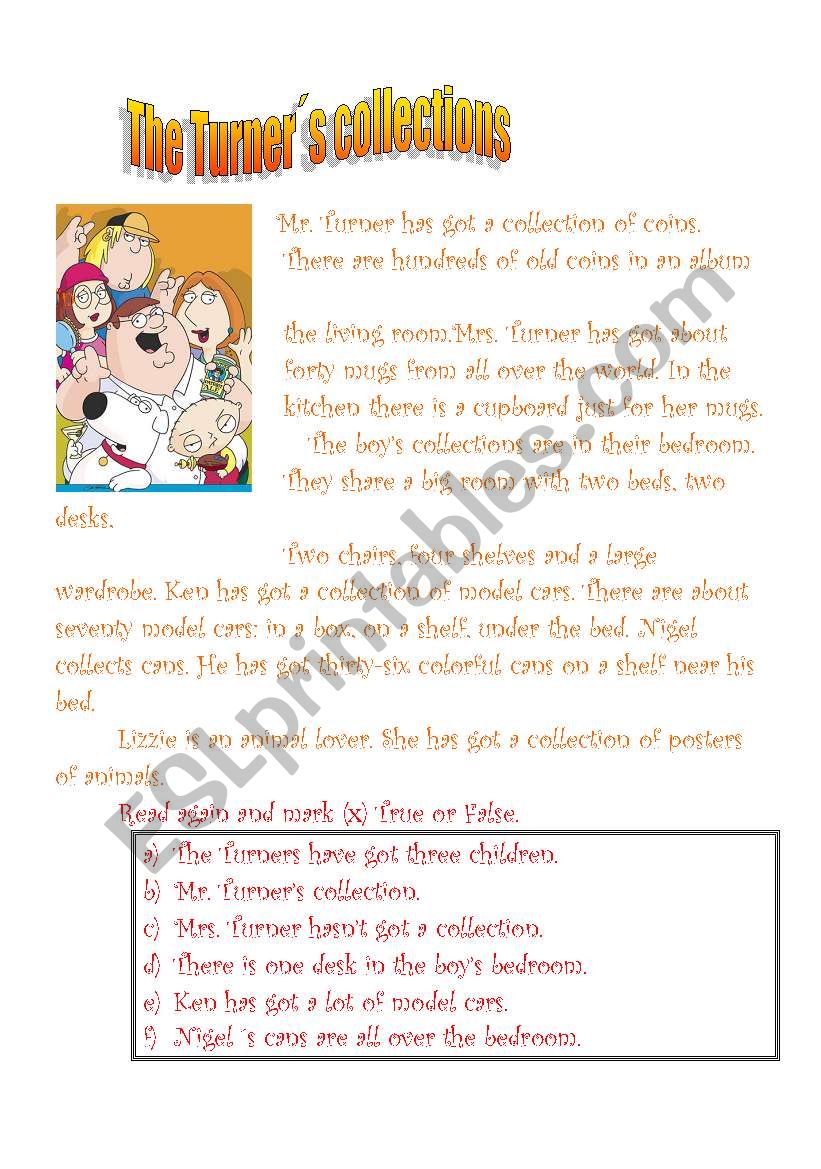 The Turners collection worksheet