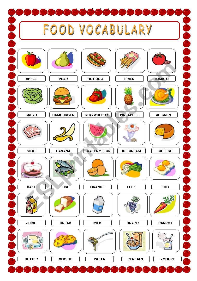 FOOD VOCABULARY AND WORKSHEET (3 pages)