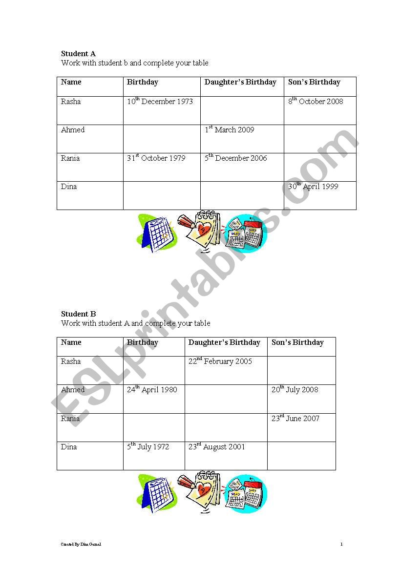 Date Speaking Activity  worksheet