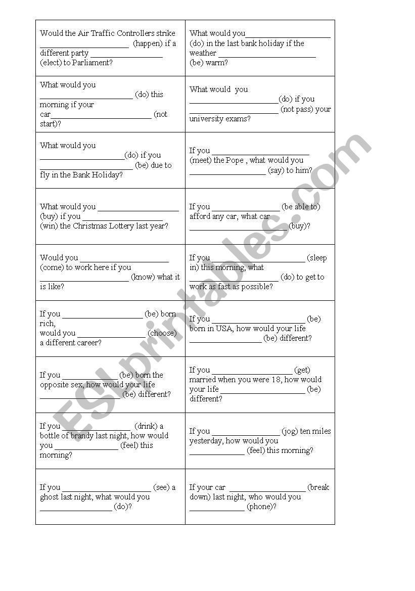 Third conditional speaking activity