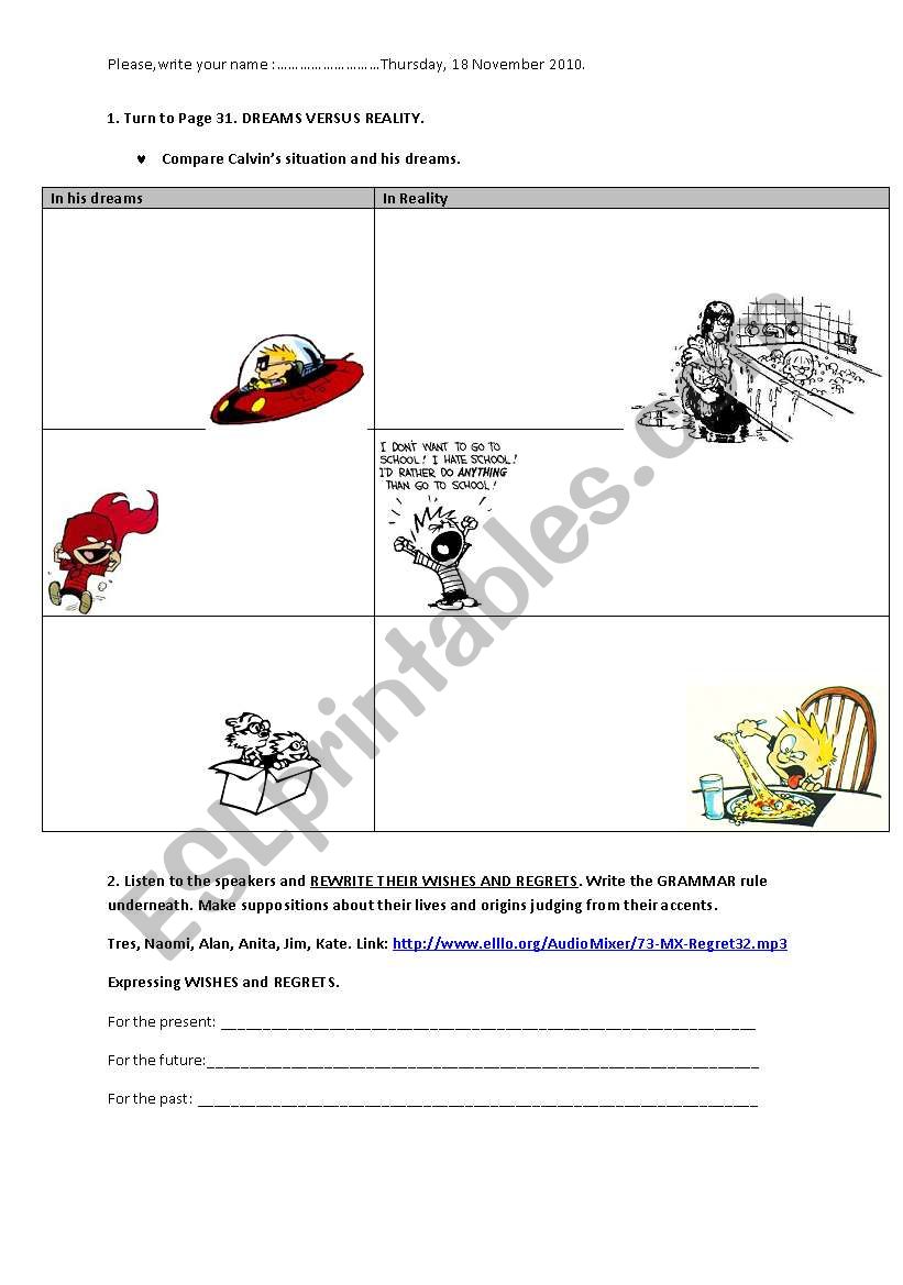 Calvin´s dreams+ audio link+ANSWER KEY