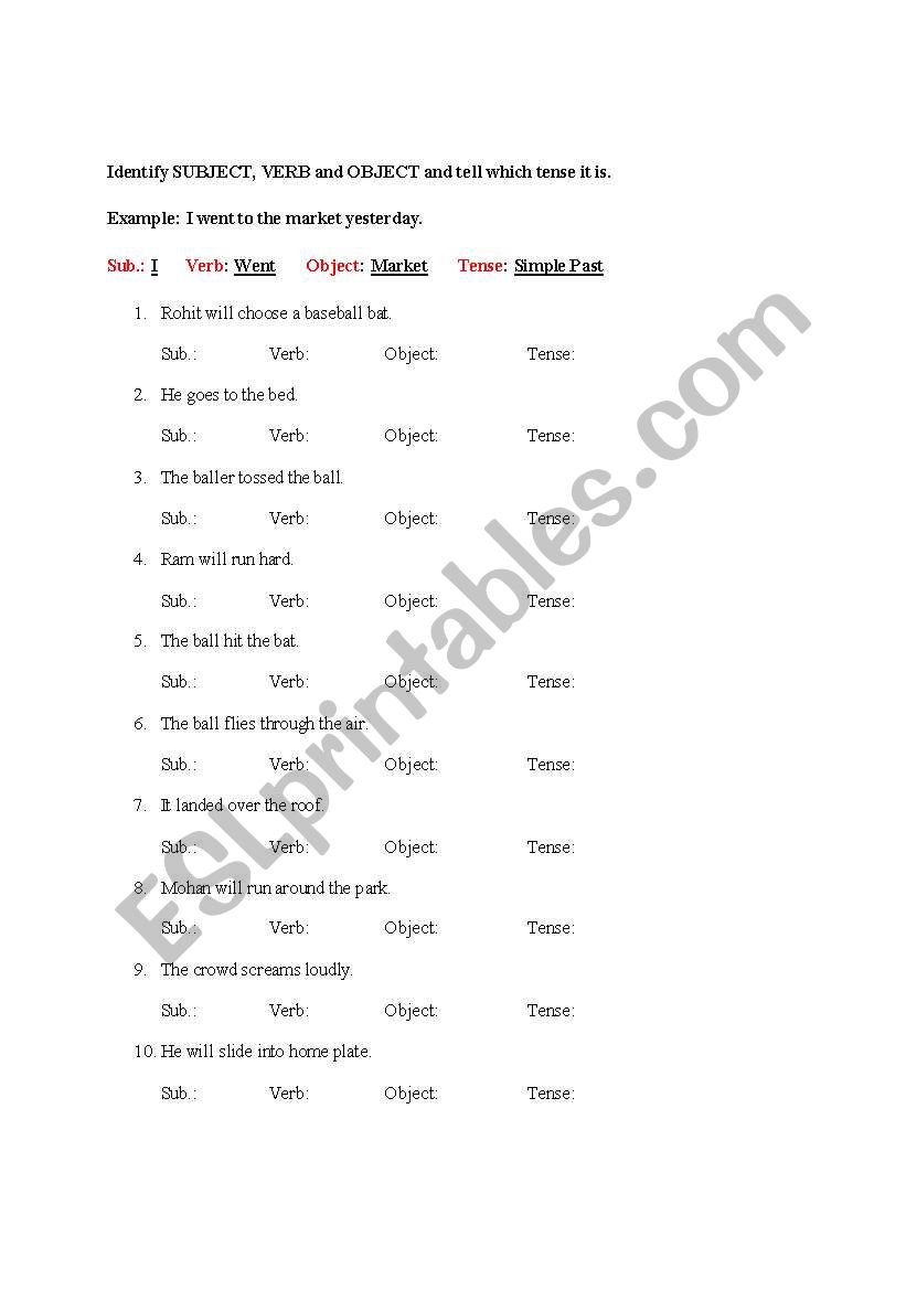 Identify Tenses worksheet