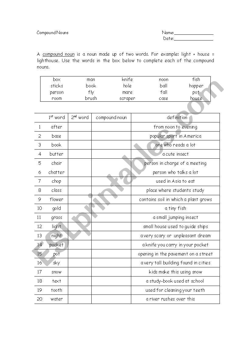 Compound Nouns worksheet