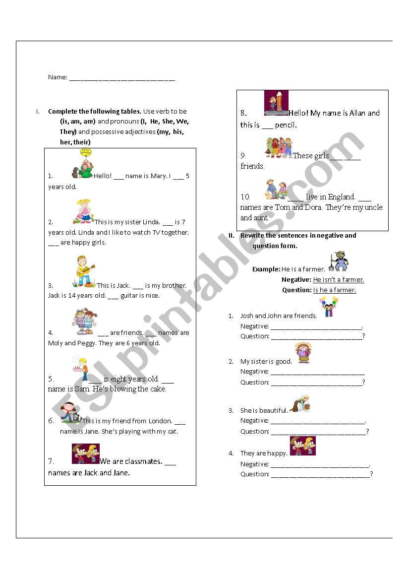 Verb to be and Pronoun worksheet