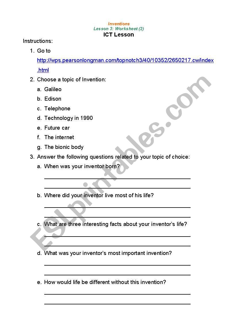 Various  Inventors worksheet