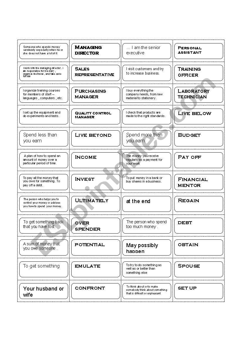 Dominos Money Matters worksheet