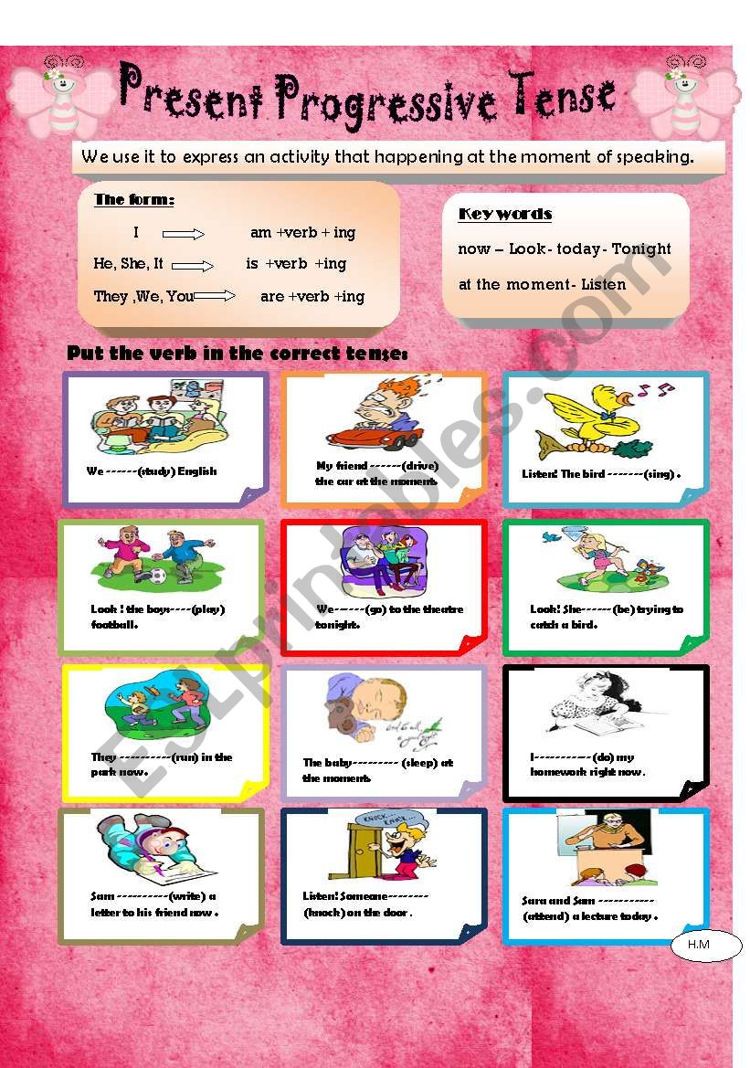 Present Progressive Tense Worksheets For Grade 3 With Answers
