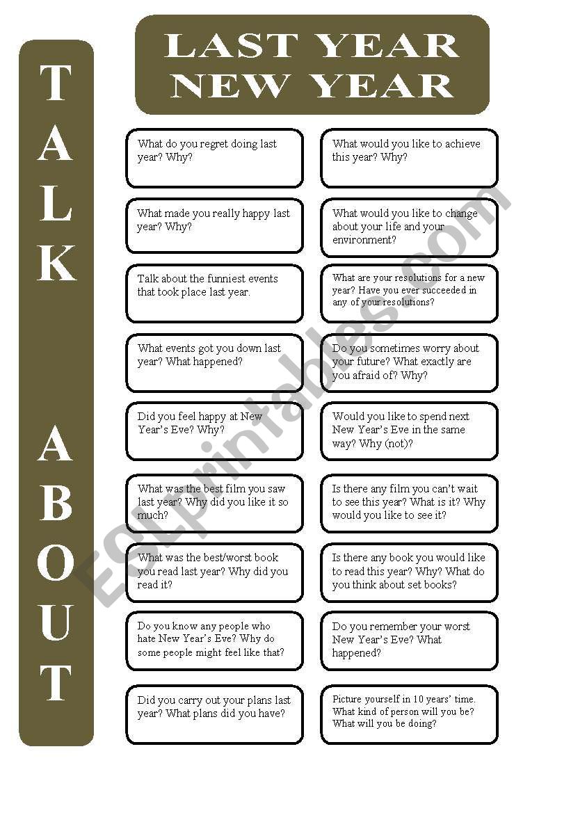 Last Year - New Year - 18 conversation cards (editable)