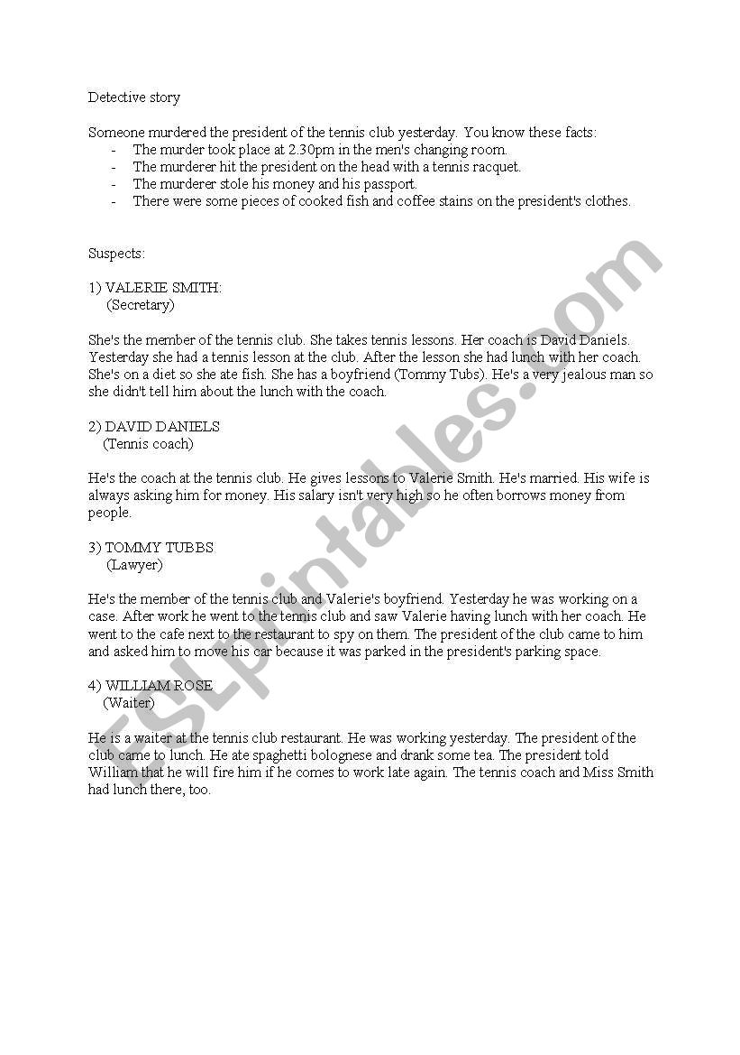 Detective story worksheet