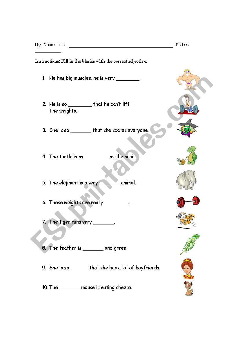 Fill In The Blank Adjective Worksheets