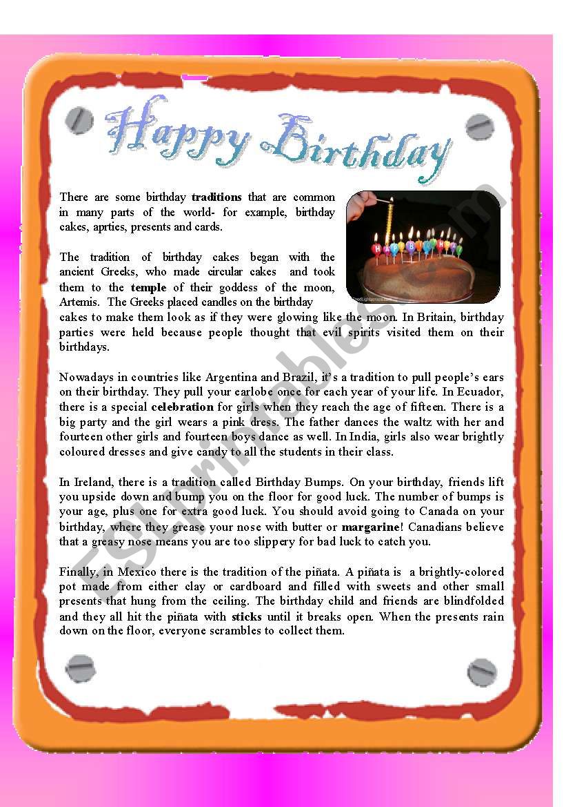 Reading - Happy Birthday worksheet