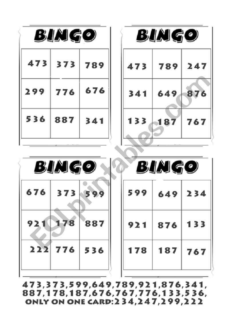 Big numbers bingo worksheet