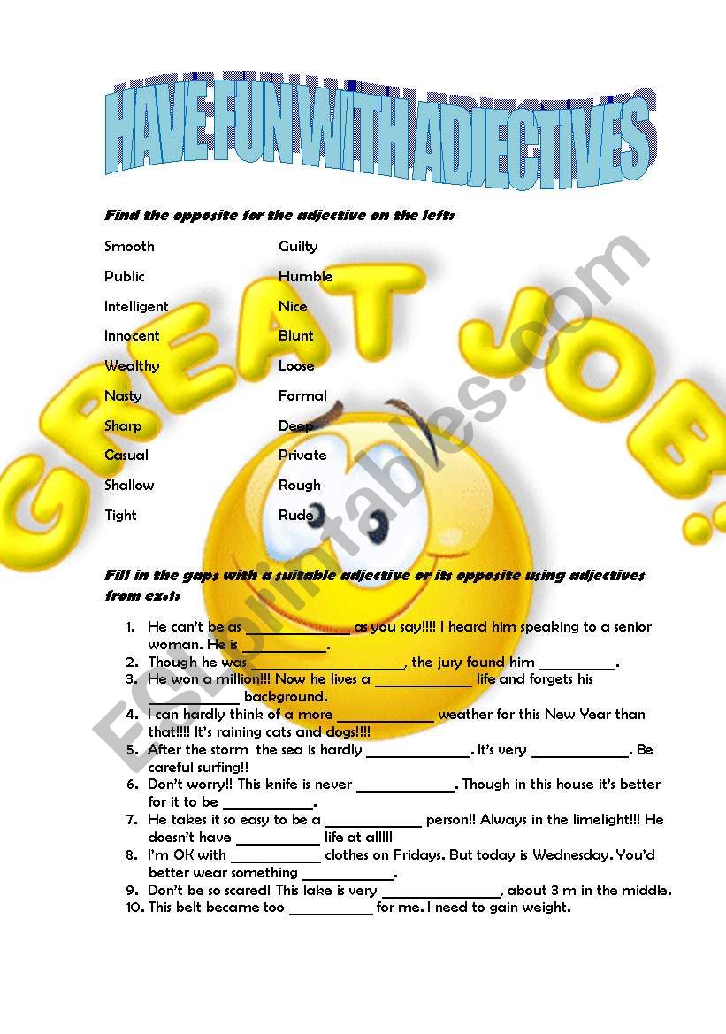 HAVE FUN WITH ADJECTIVES worksheet