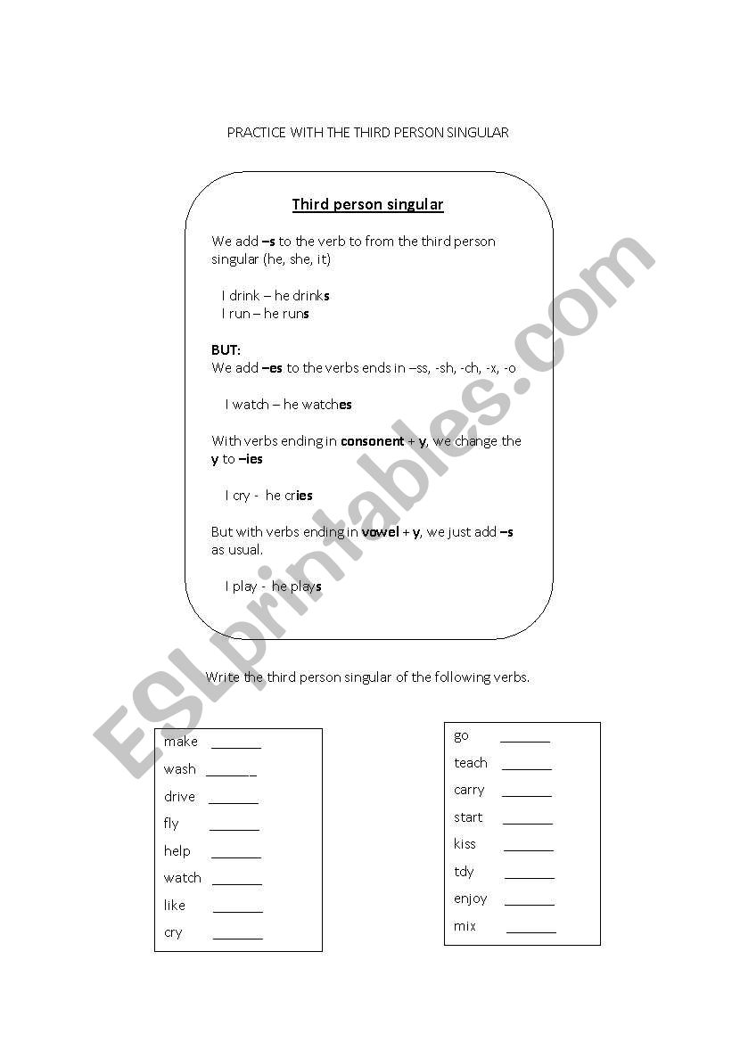 Simple Present Tense - Third Person Singular Exercise