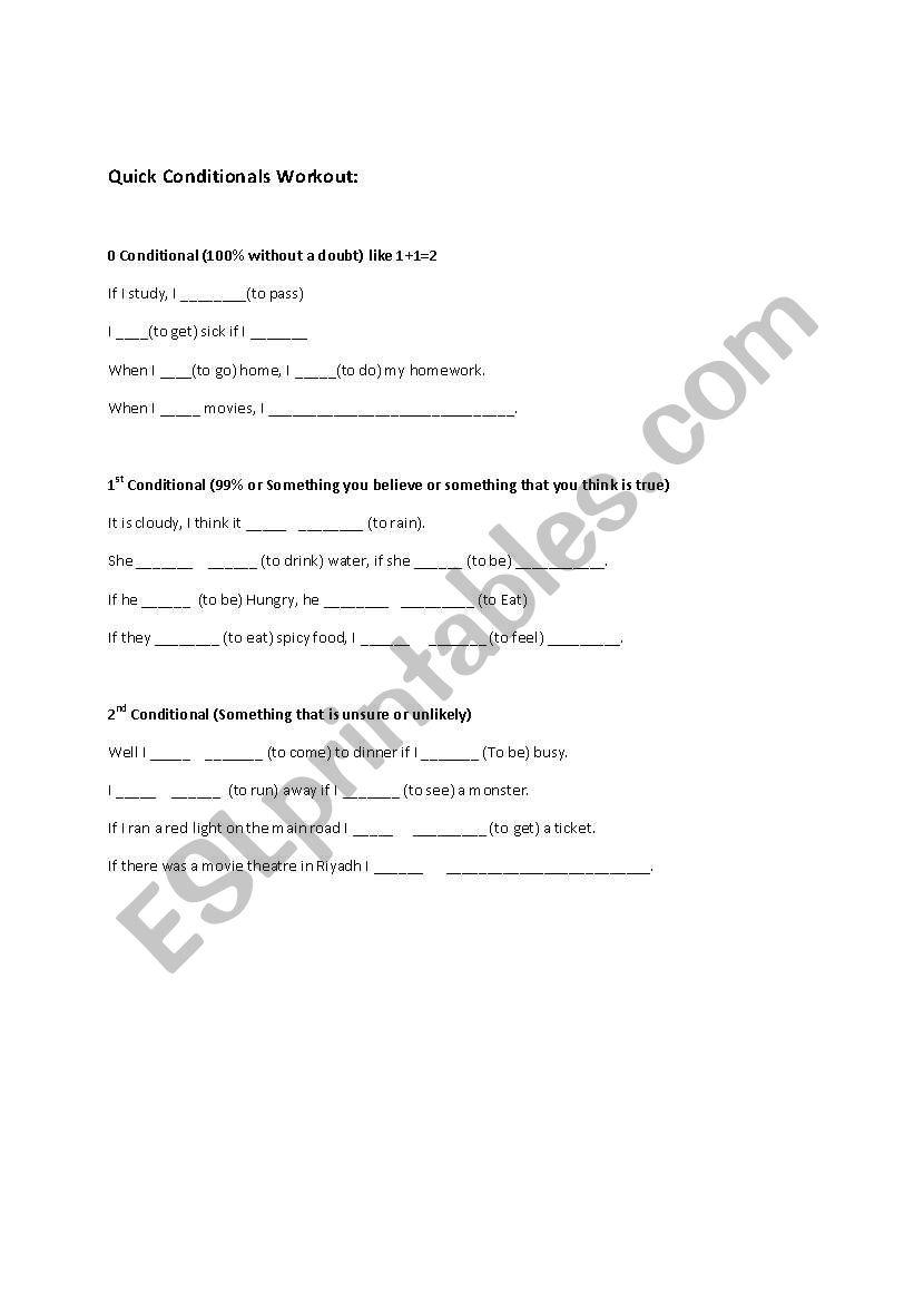 Quick Conditionals workout worksheet