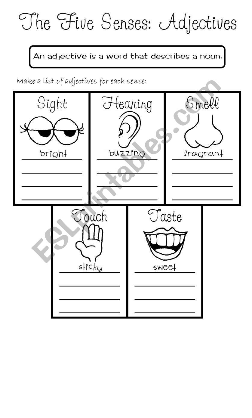 The five senses: Adjectives worksheet