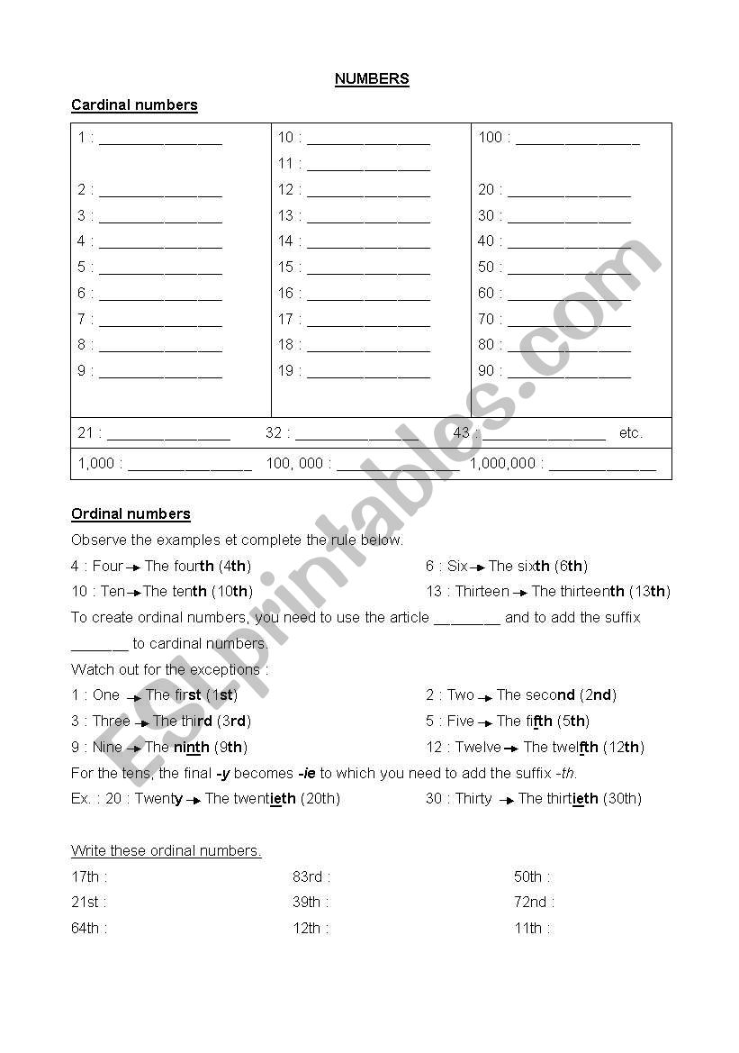 Numbers worksheet