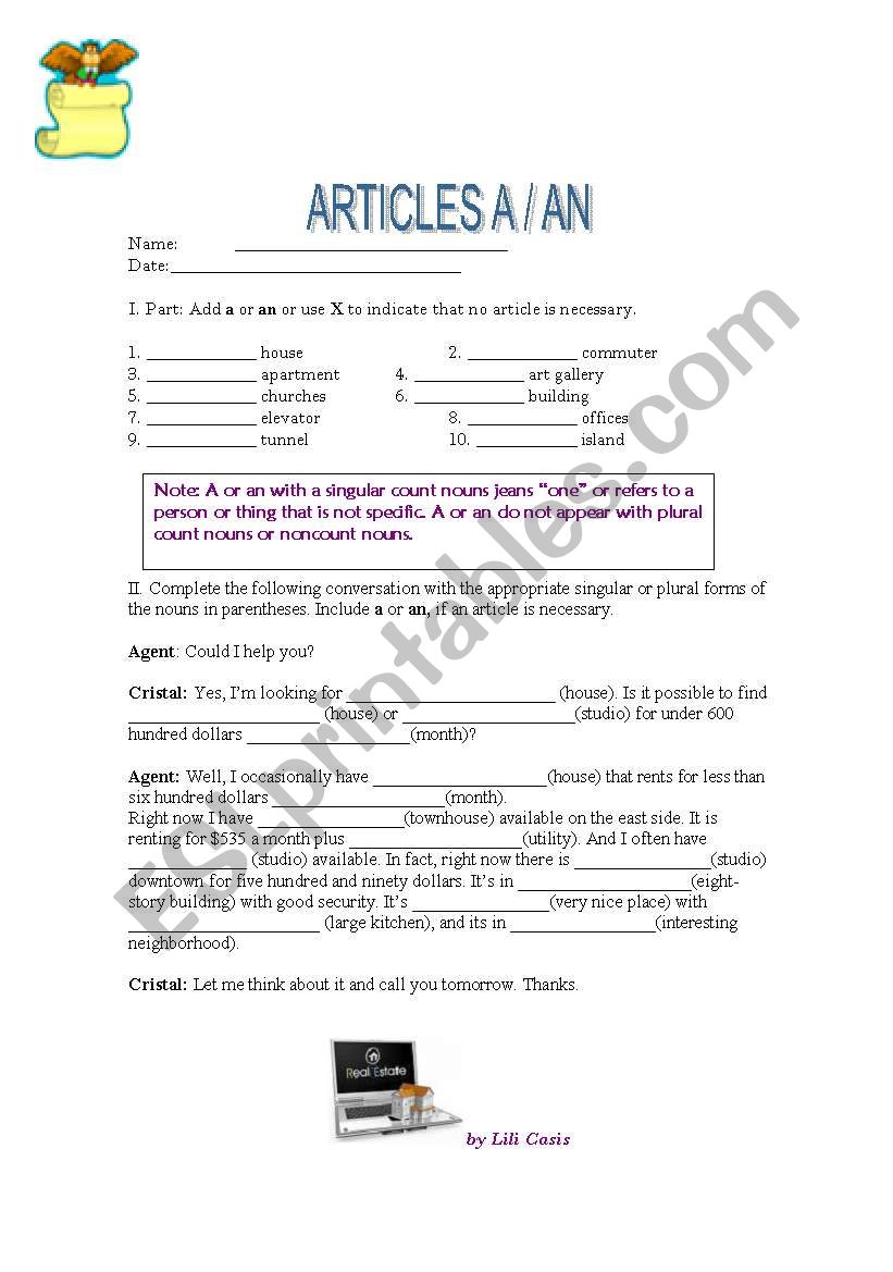 Article A /An worksheet