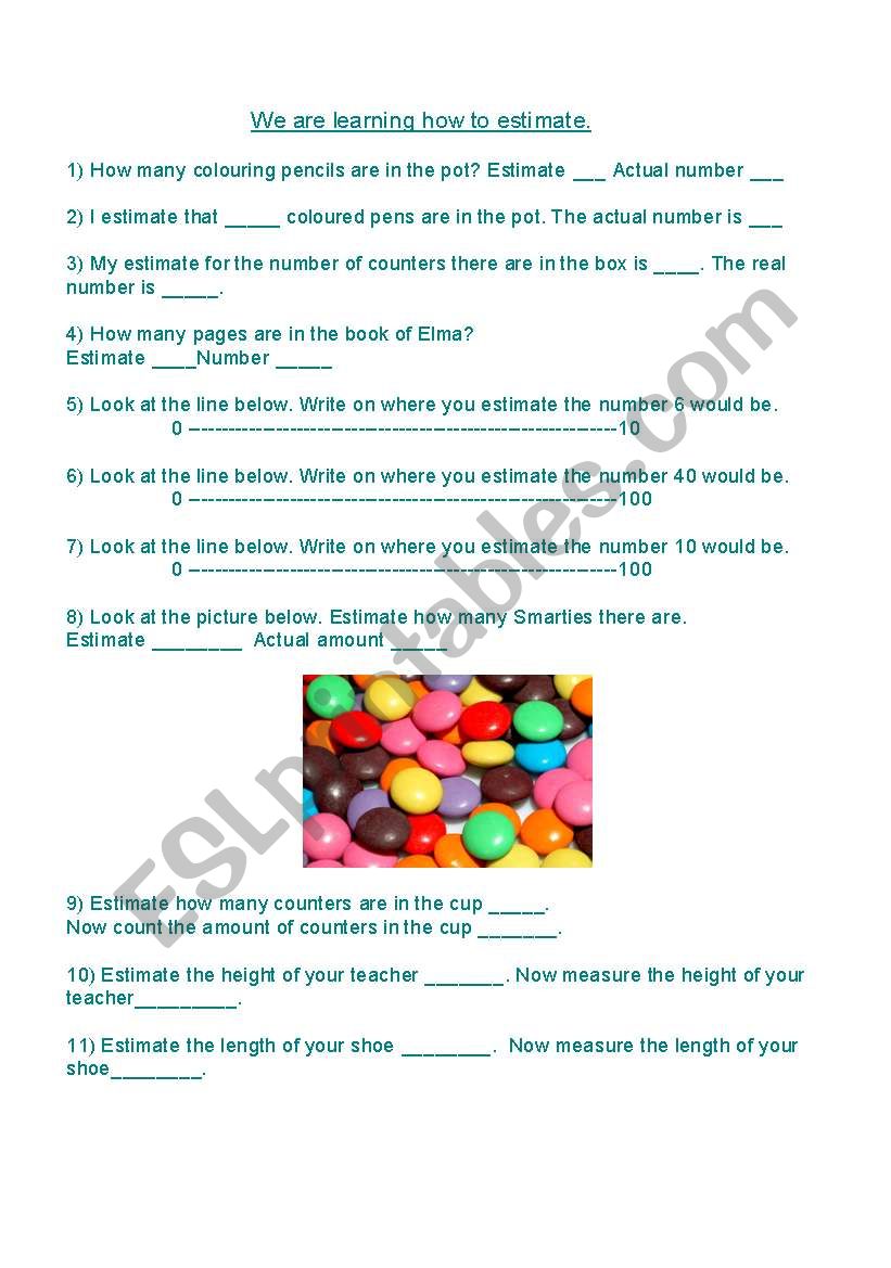 Estimation worksheet