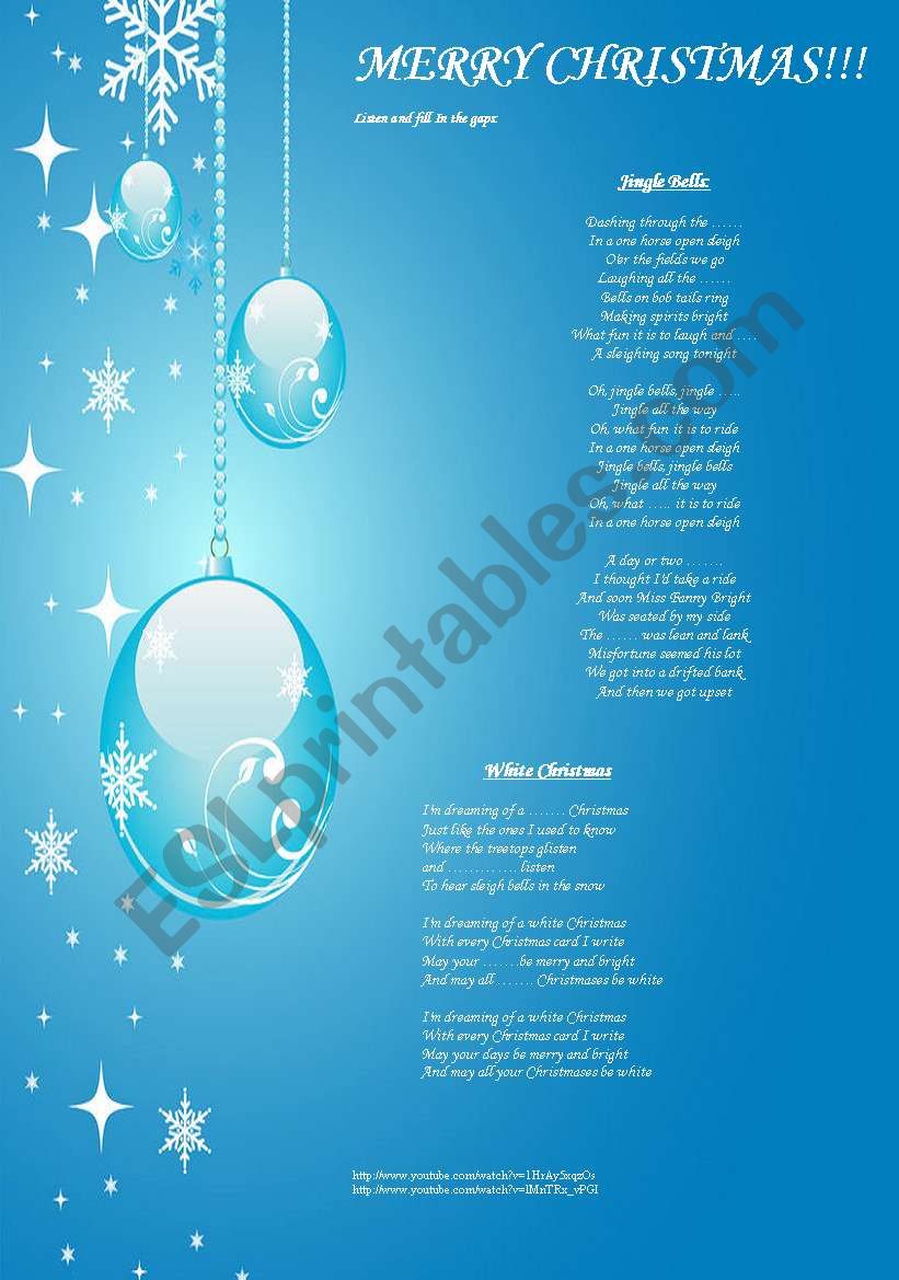 Christmas carols worksheet