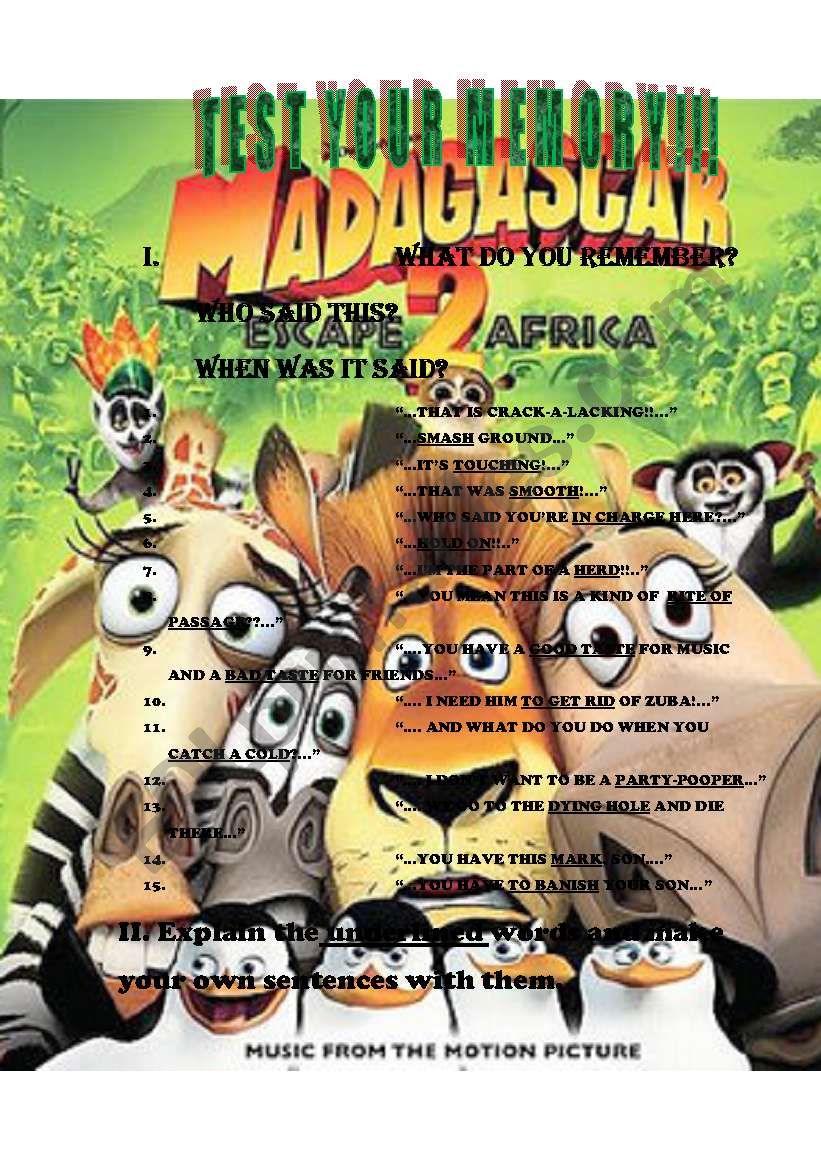 MADAGASCAR 2: test your memory