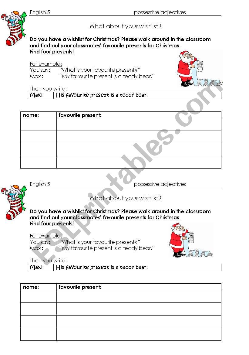 Christmas Presents Possessive Pronouns ESL Worksheet By Bytheseaside