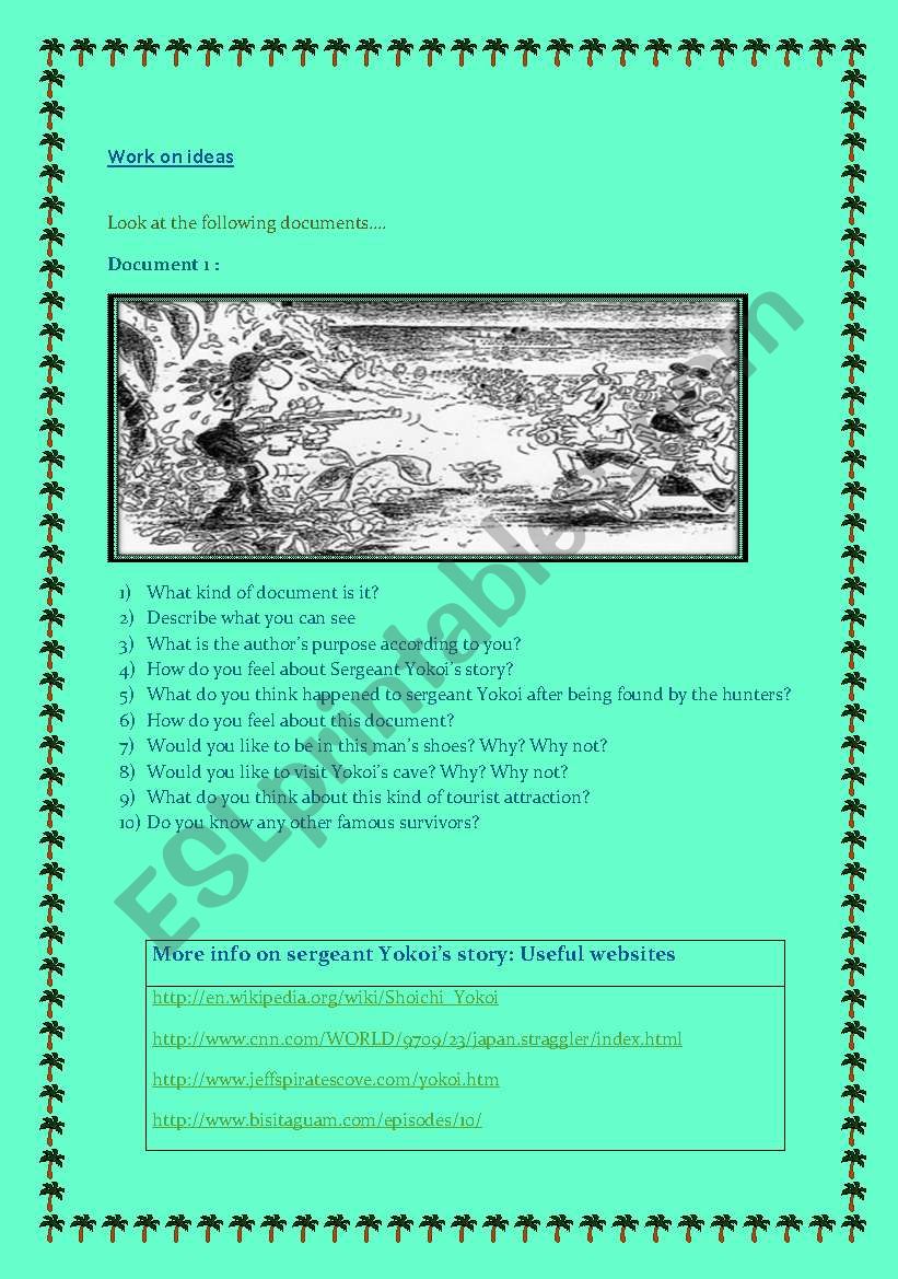 A Survivors true story : Sergeant Yokoi. Part 2 : working on ideas