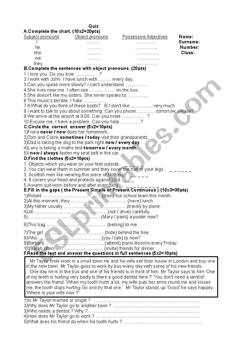 Quiz worksheet