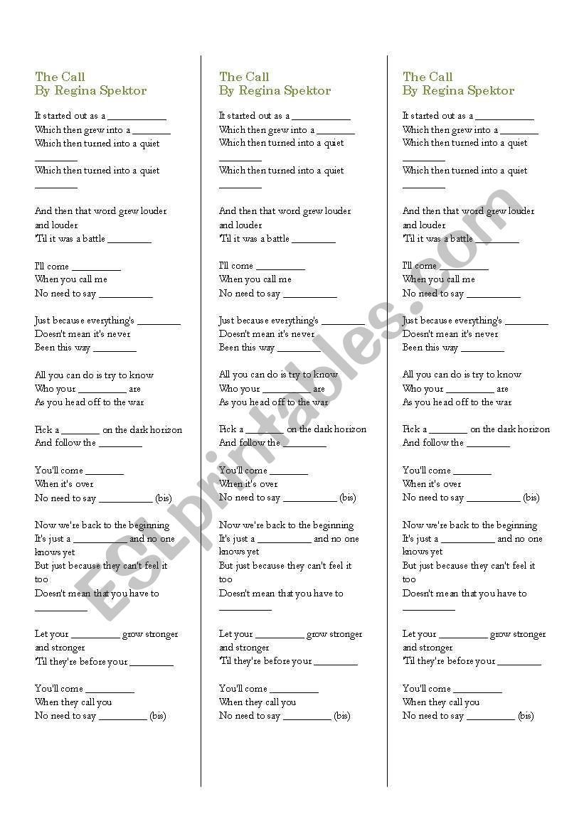 The Call worksheet