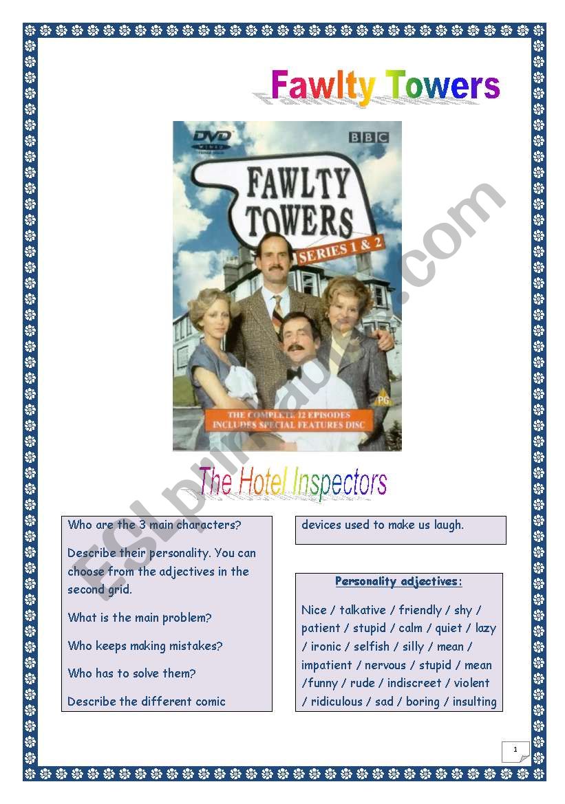 Video time! FAWLTY TOWERS - The Hotel Inspectors (6 tasks, 3 pages, Comprehensive KEY)