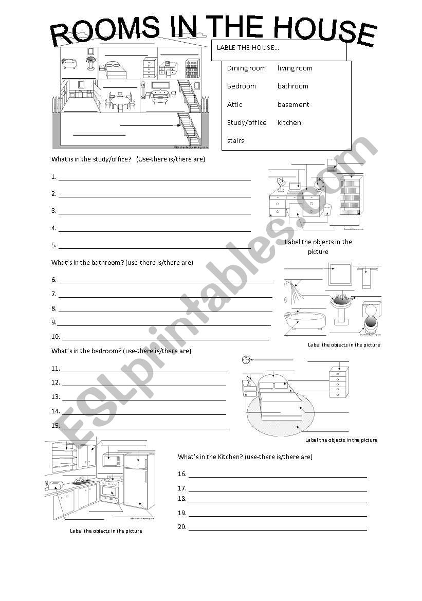 rooms in the house worksheet