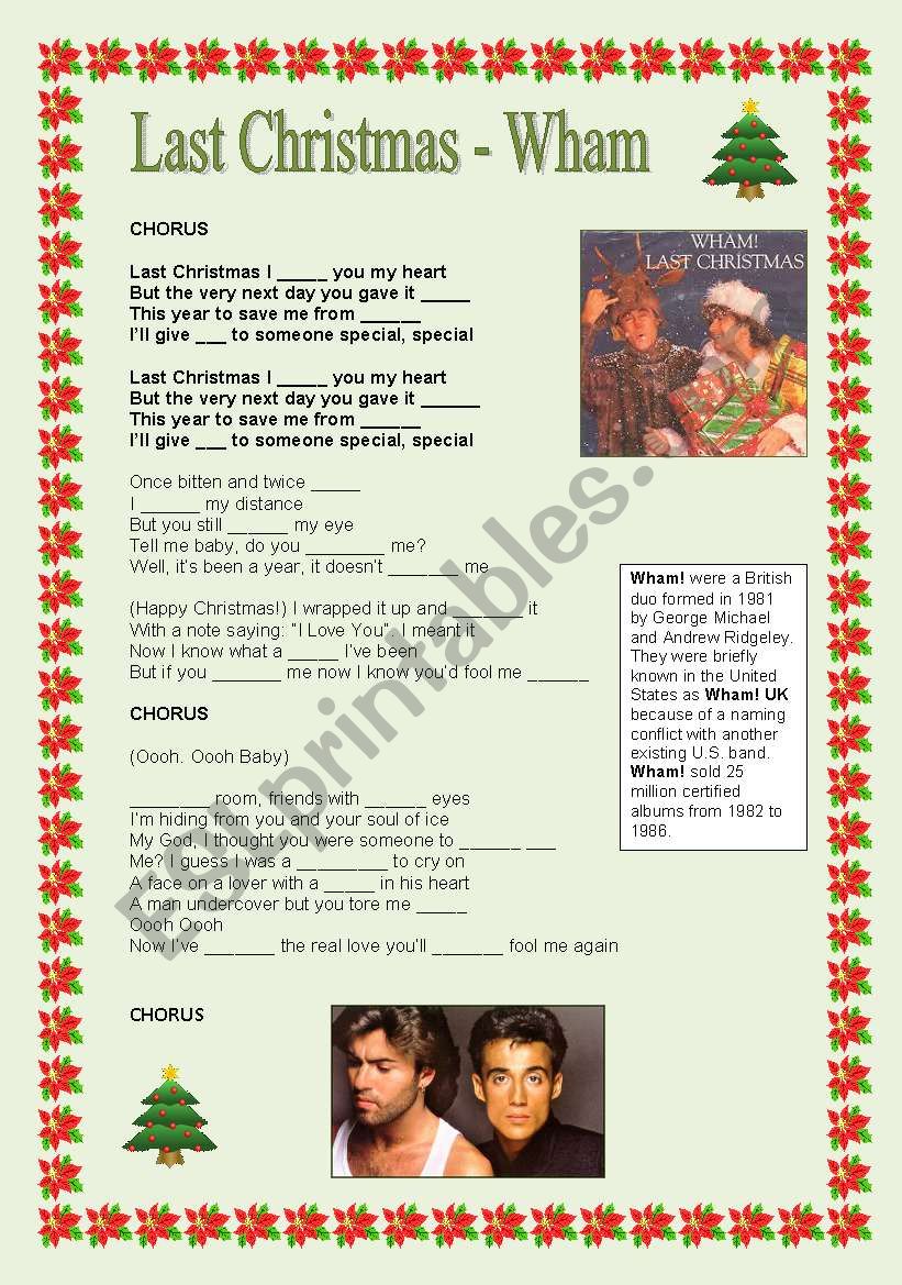 Last Christmas - Wham worksheet