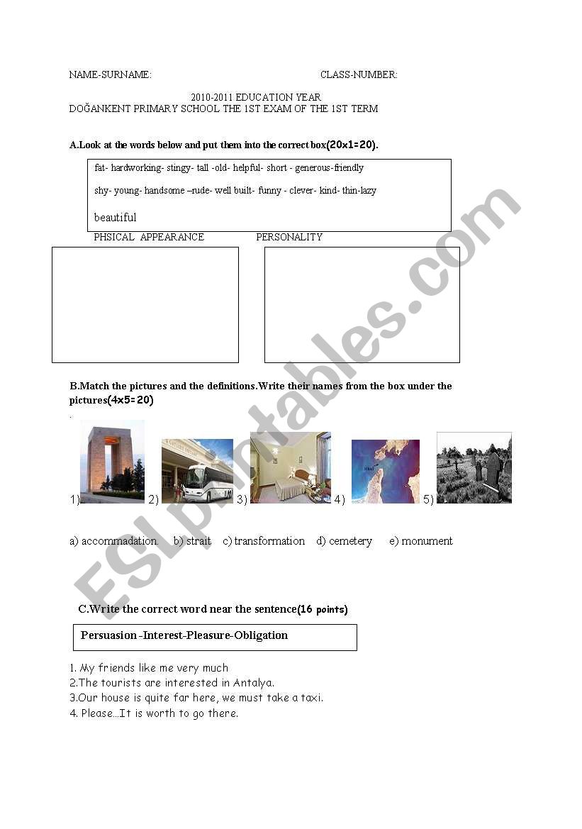 comperatives exam sheet worksheet