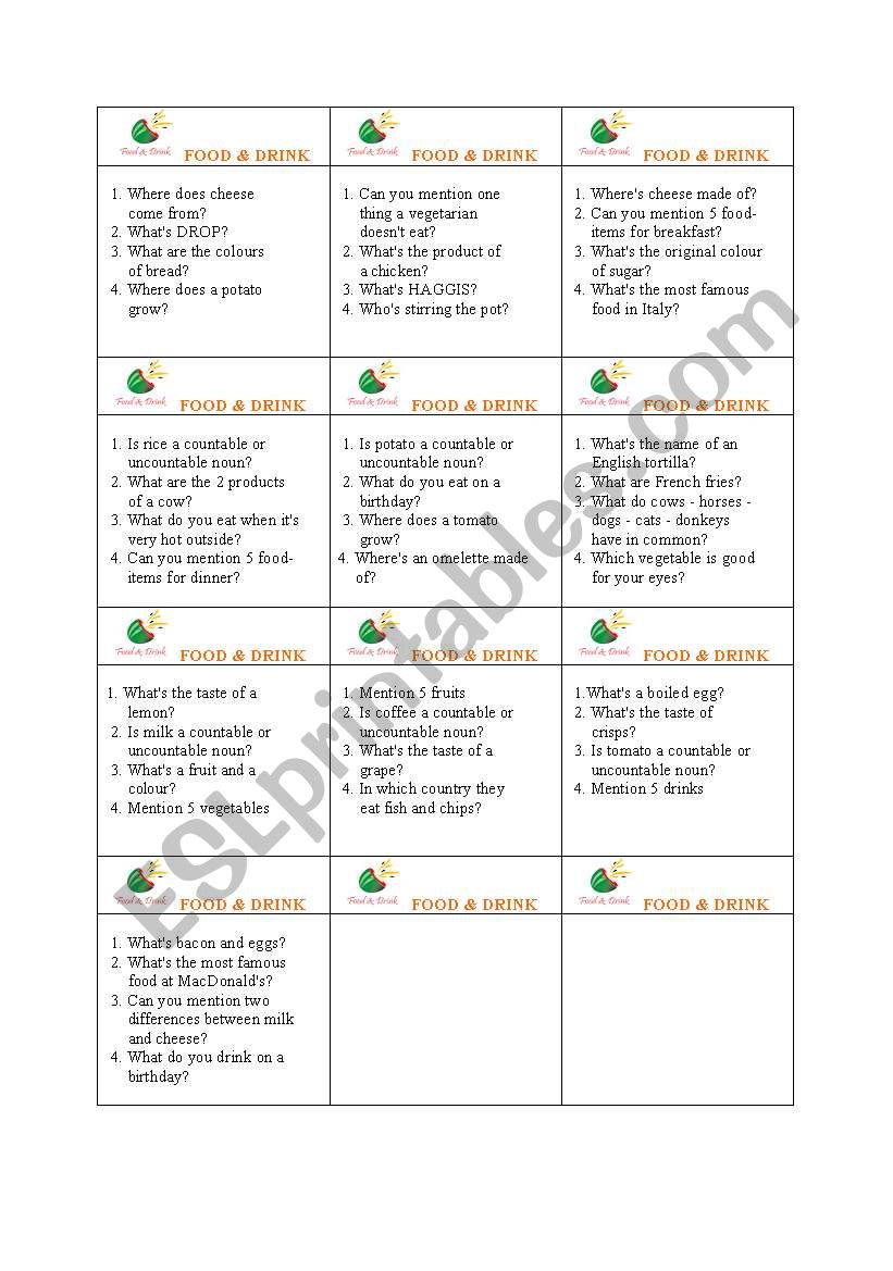 Board game worksheet