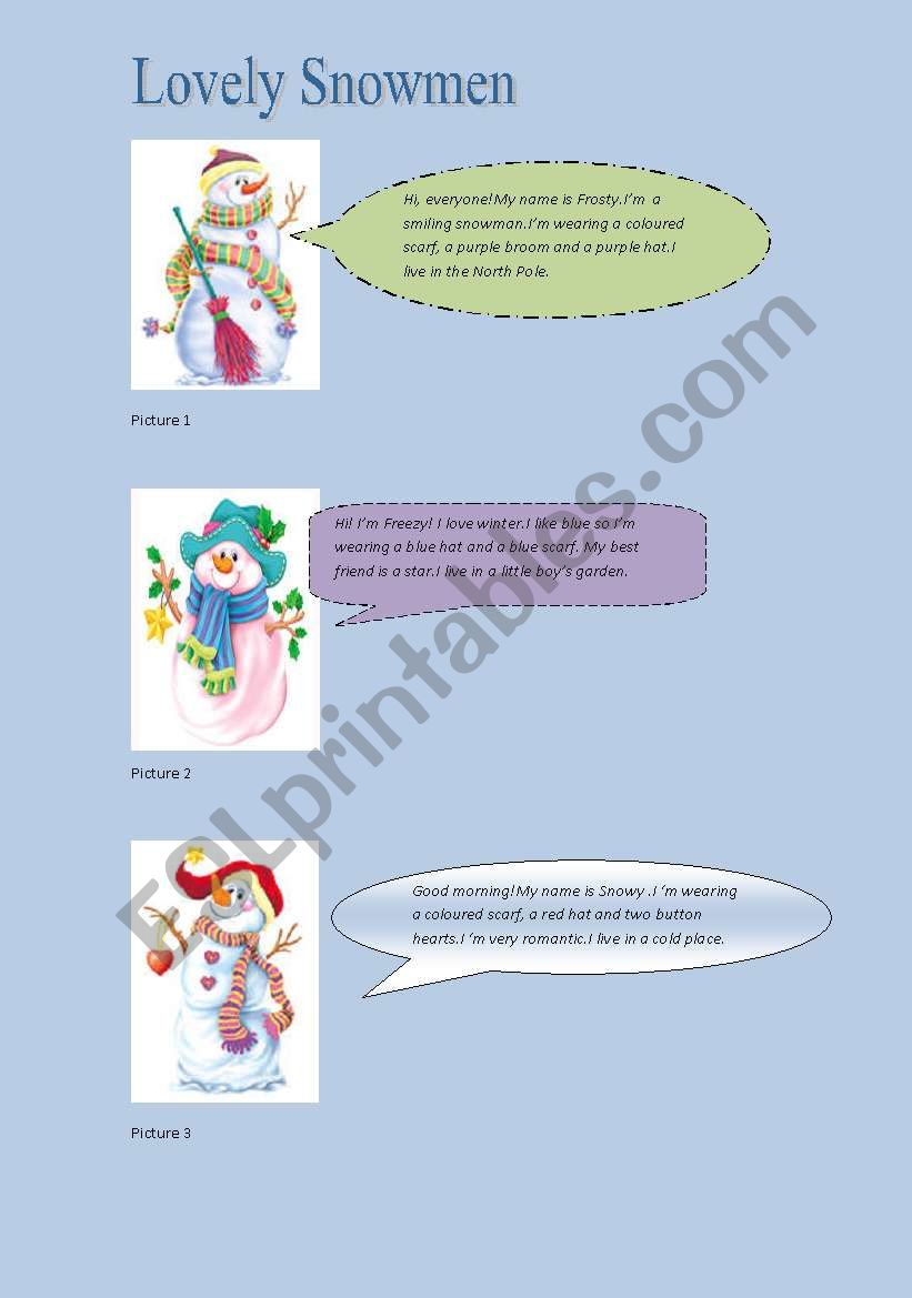 Lovely Snowmen worksheet