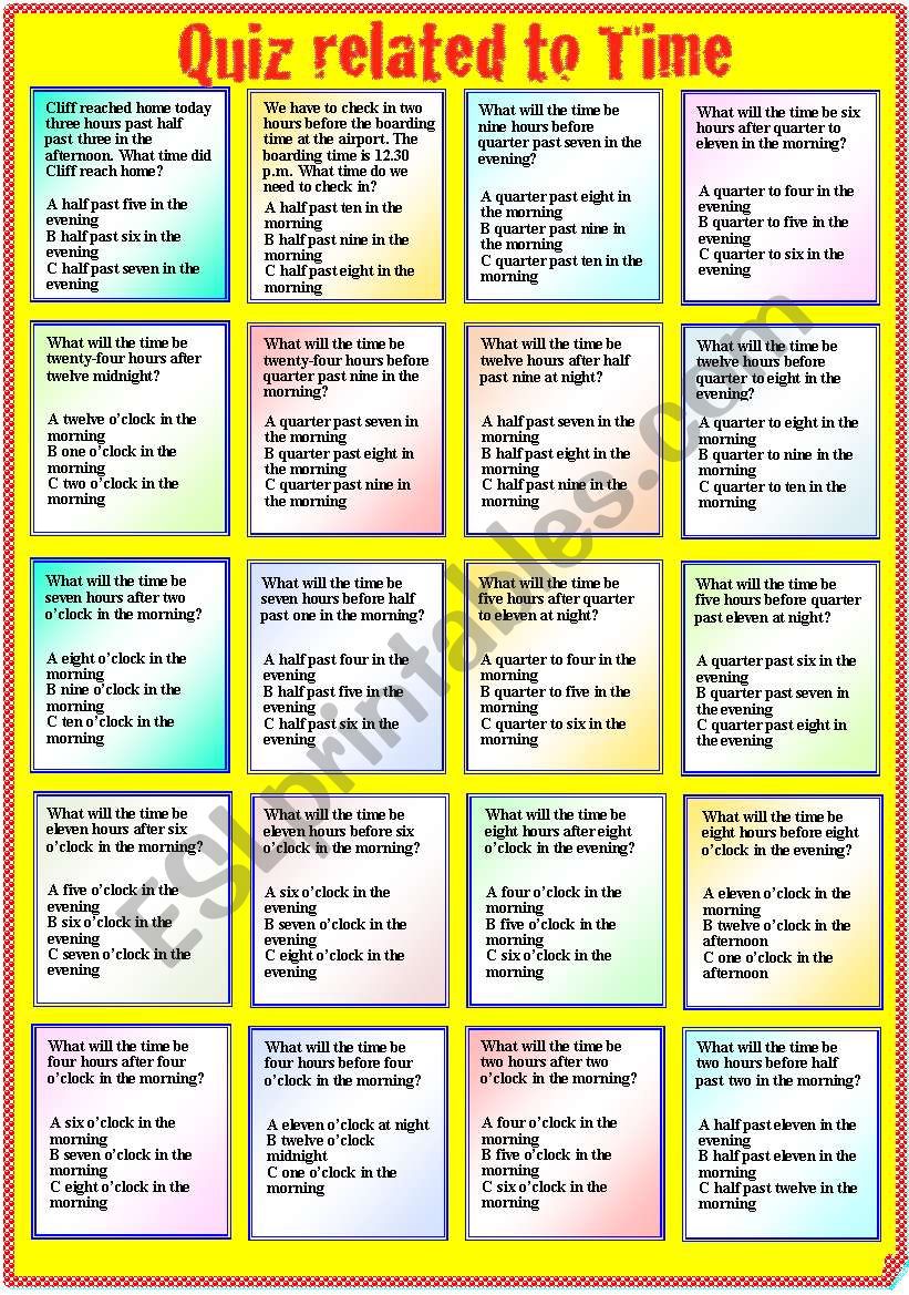 Quiz related to Time - Part 2 with B/W version and answer key