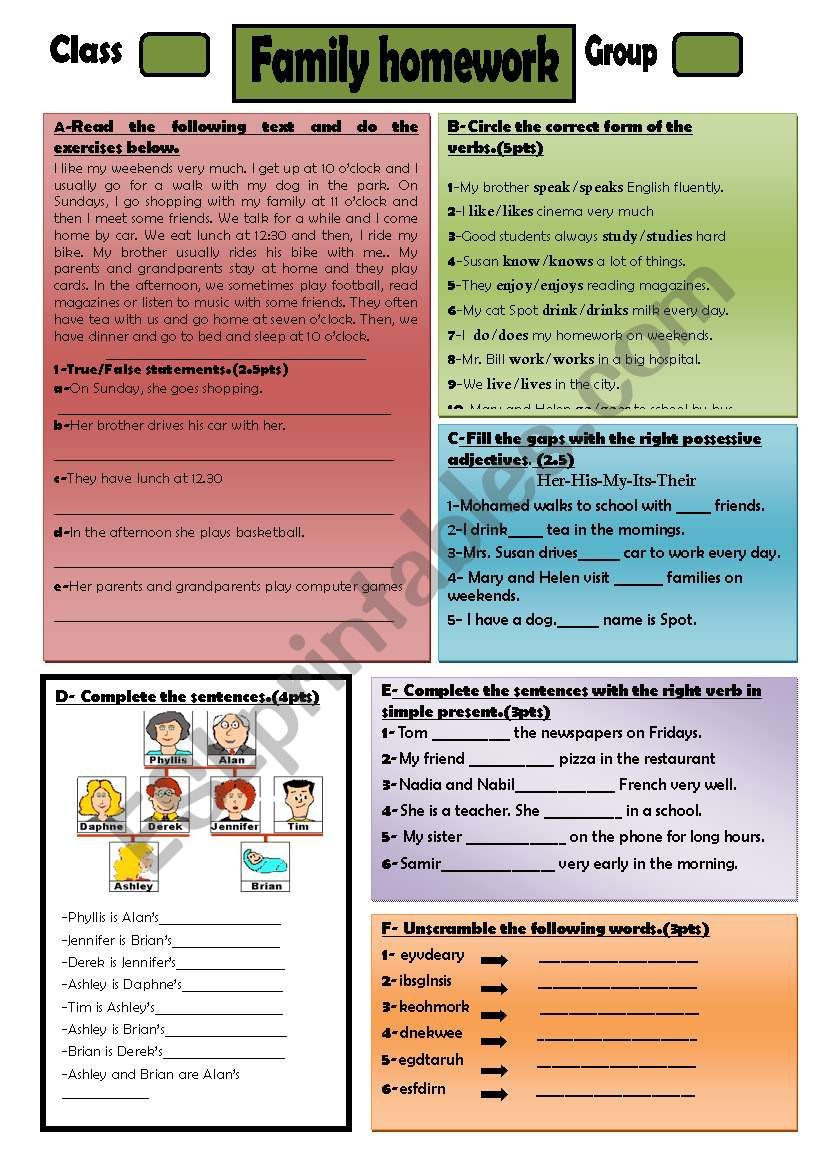 family homework worksheet