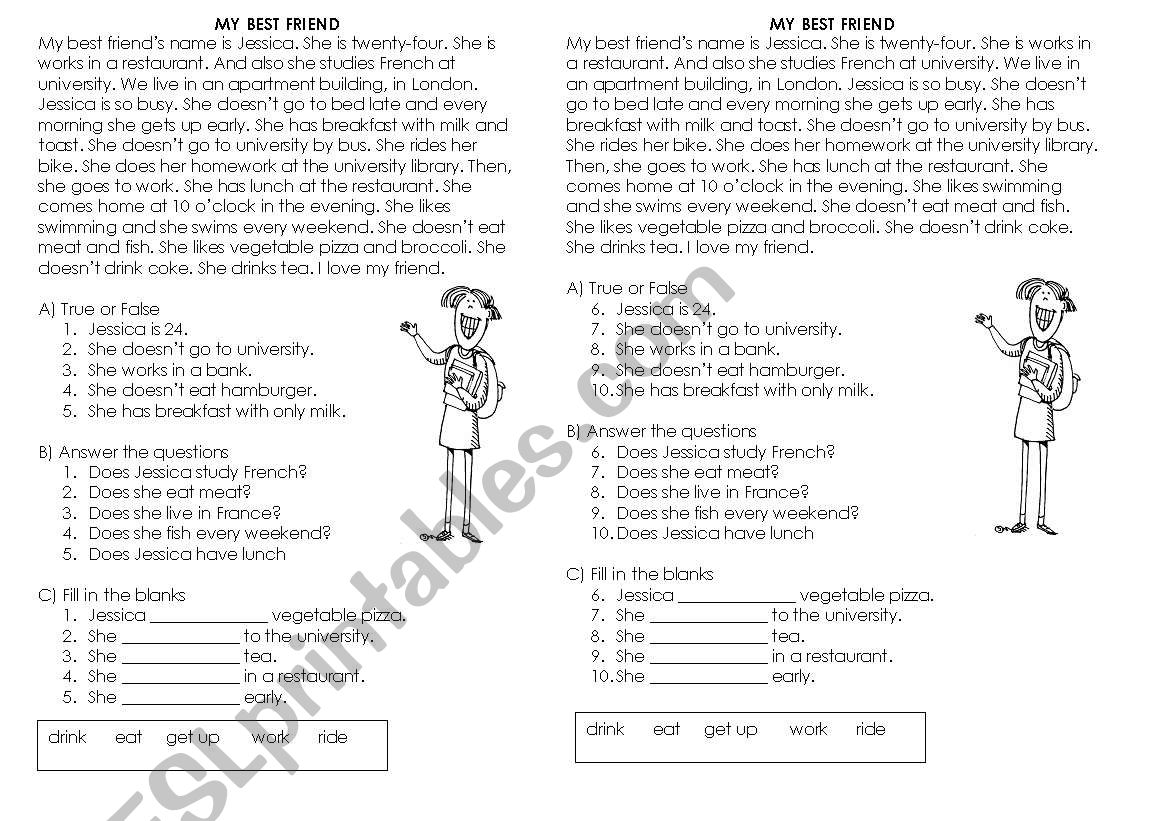 simple present reading worksheet