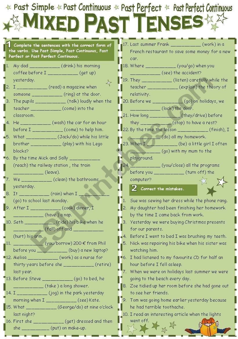 Mixed Past Tenses worksheet