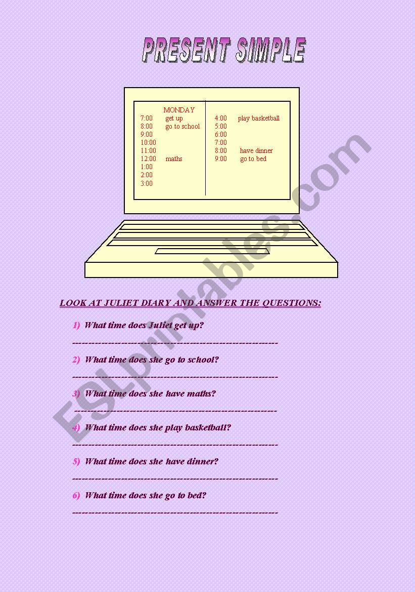 simple present (routines) worksheet