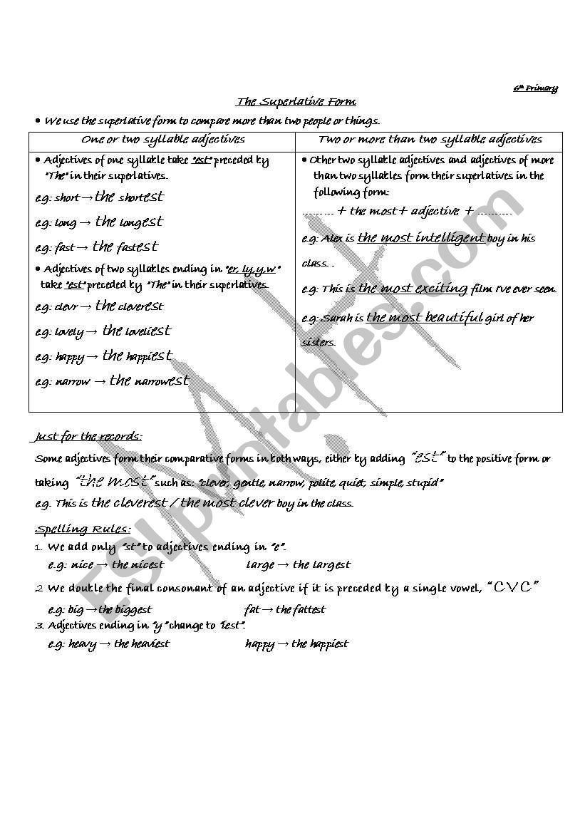 The superlative form worksheet