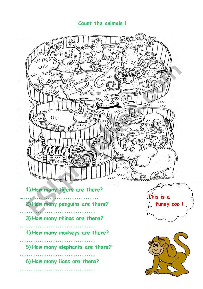 Count the animals at the zoo - ESL worksheet by frede